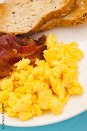 American breakfast, bacon and scrambled egg