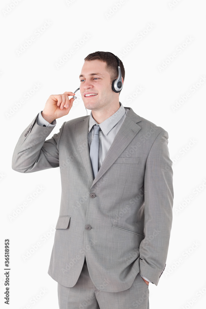 Portrait of an operator with a headset Portrait of an operator with a headset