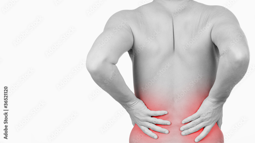Naklejka premium man showing that he has pain in his back