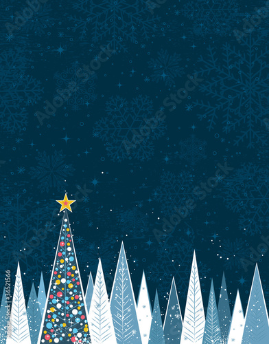 christmas forest in the night,  vector