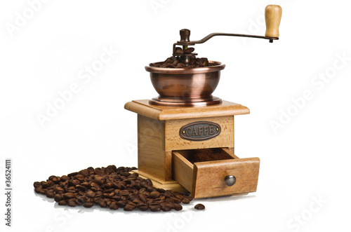 Vintage hand coffee grinder on white