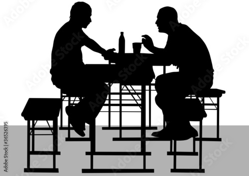 Mans to table in cafe
