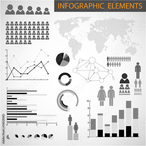 Vector Black and white set of Infographic elements