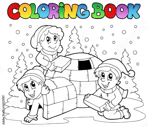 Coloring book winter scene 1