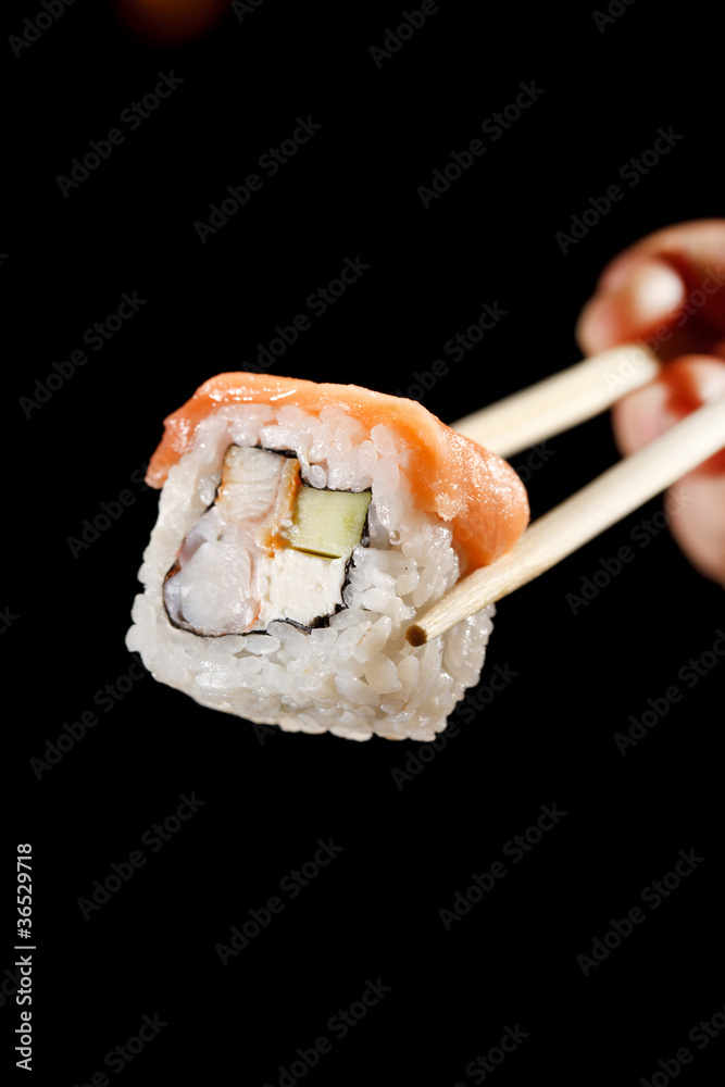Sushi with chopsticks Sushi with chopsticks