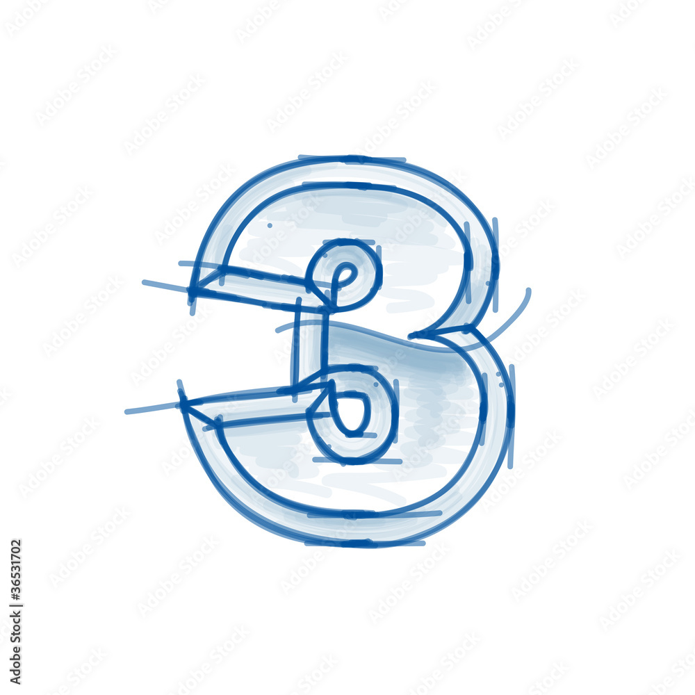 Blueprint figure sketch - digit 3 - marker drawing Blueprint figure sketch - digit 3 - marker drawing