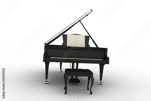 Black piano on white background