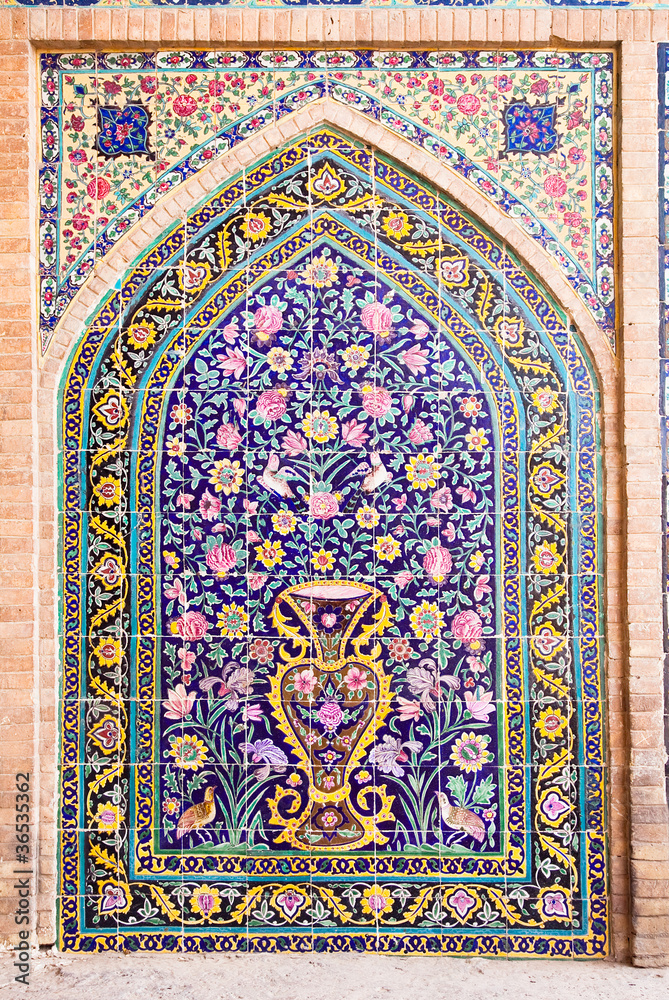 Tiled oriental ornaments from Agha Bozorg mosque in Kashan