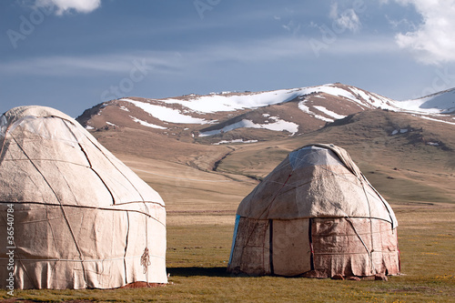 real shepherd yurt in kyrgyzstan Tien Shan mountain, Son Kul lak photo