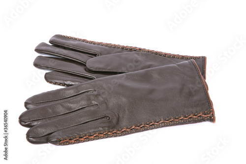 soft leather brown gloves isolated on white