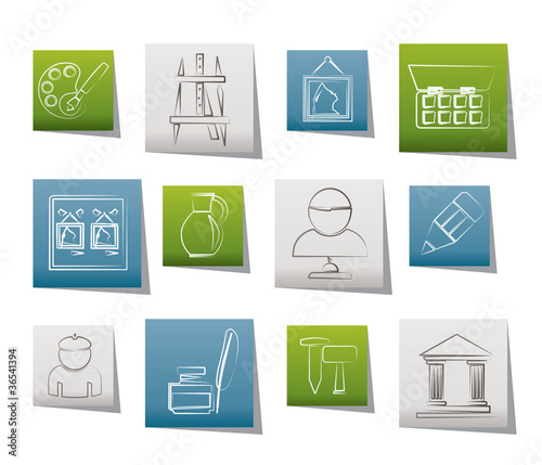 Fine art objects icons - vector icon set