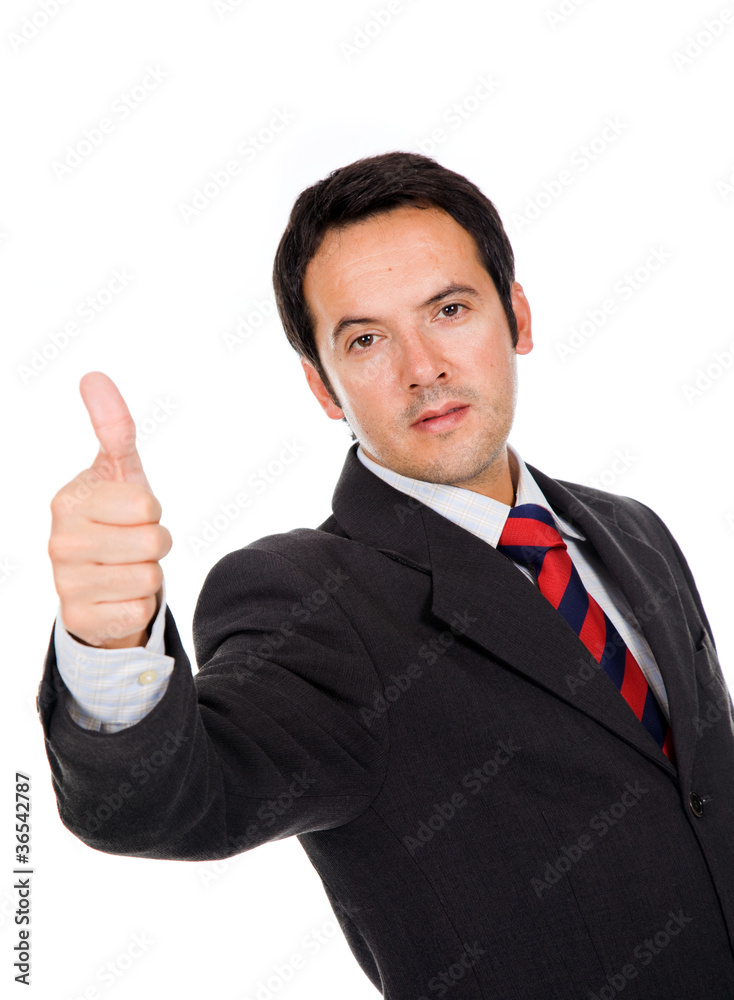 young business man thumb up on white background young business man thumb up on white background