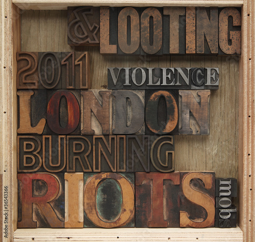 London riot words in old type