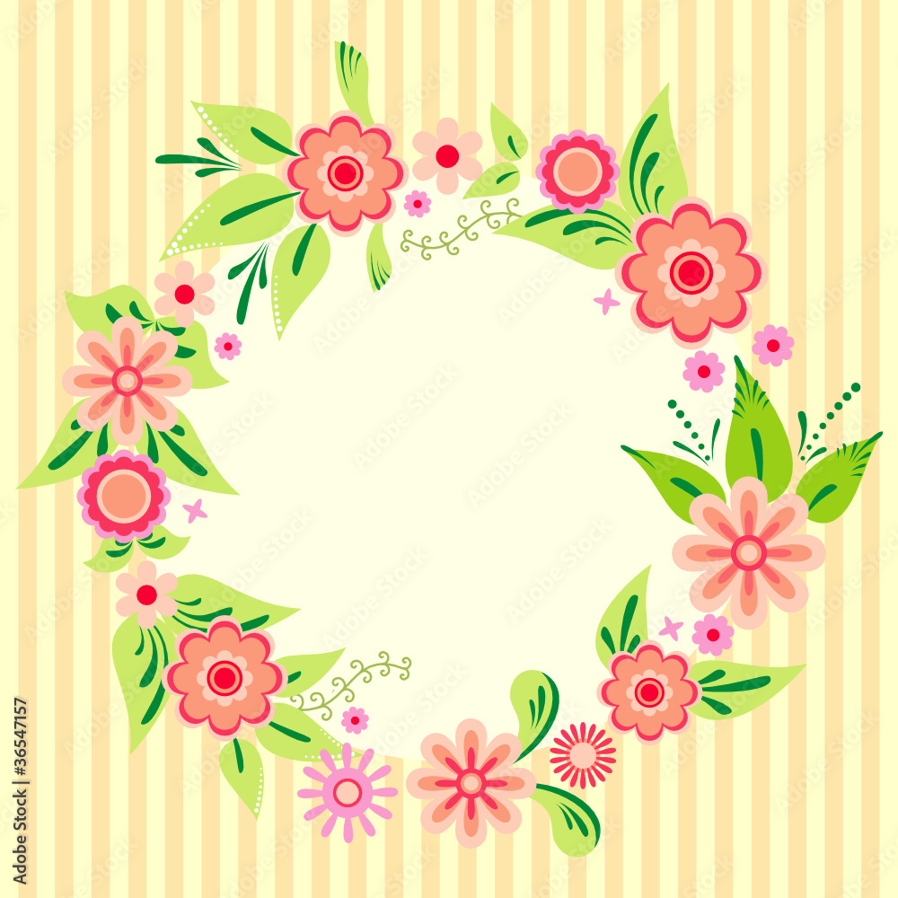 Colorwul floral card with decorative garland of flowers