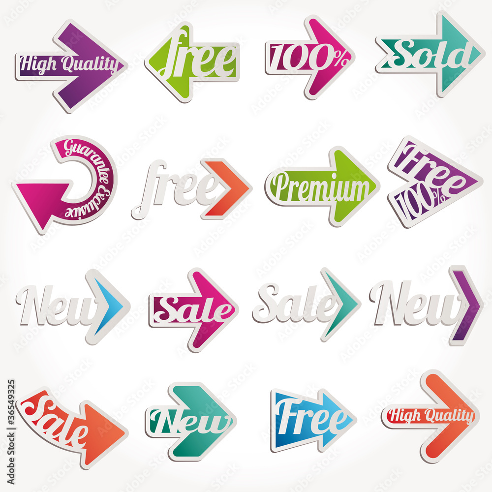 Colorful arrows collection of sale new labels stickers banners