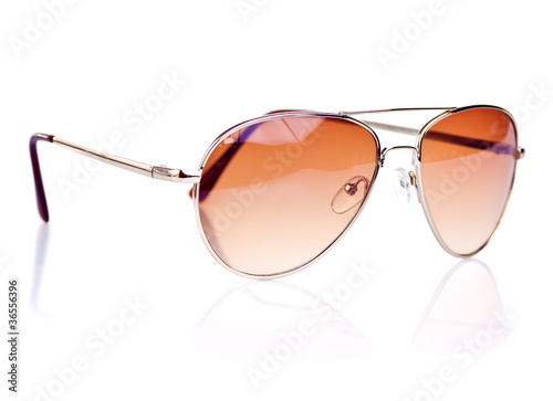 Modern aviator sunglasses on a white background