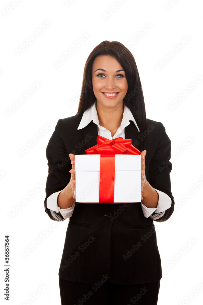 Smiling business woman standing with folded hands Smiling business woman standing with folded hands