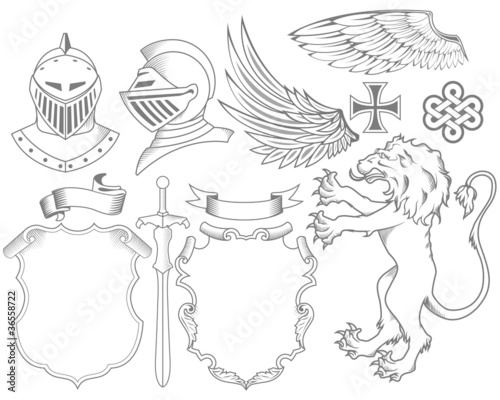 Set of knight heraldic elements