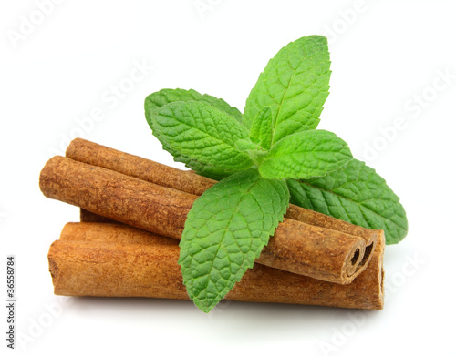 Sticks of cinnamon with mint