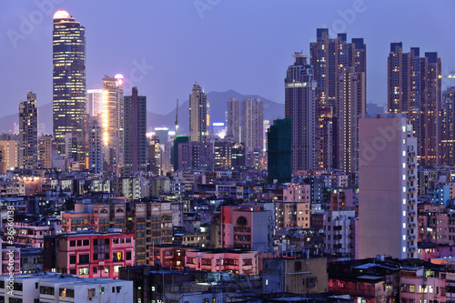 Hong Kong with crowded buildings at night