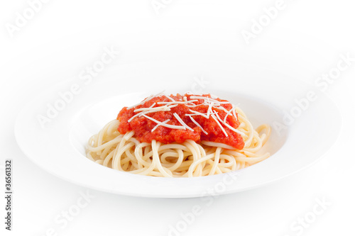 Spaghetti with tomato sauce and cheese