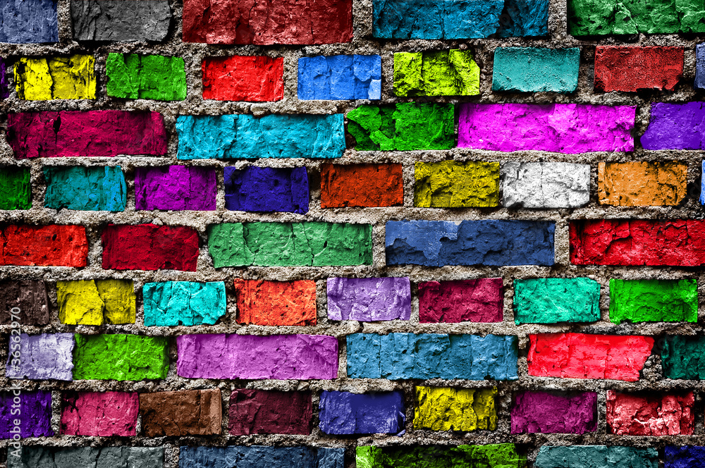 Rainbow colourful brick wall (background) Stock Photo | Adobe Stock