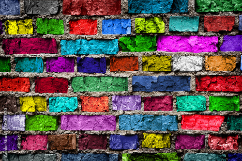 Rainbow colourful brick wall (background)