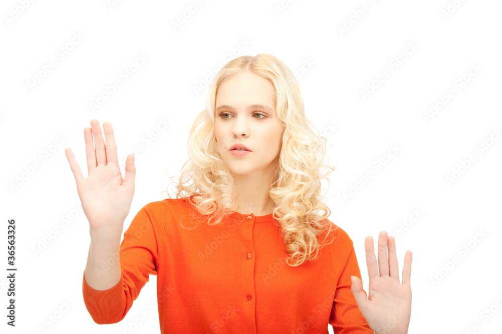 Fototapeta premium businesswoman working with something imaginary