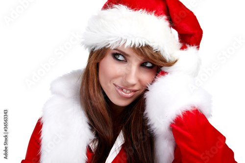Portrait of beautiful sexy girl wearing santa claus clothes