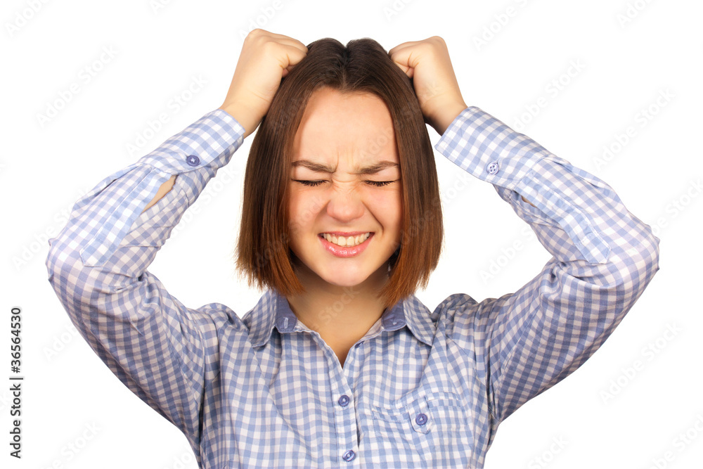 Young woman with headache holding her hand to the head Young woman with headache holding her hand to the head