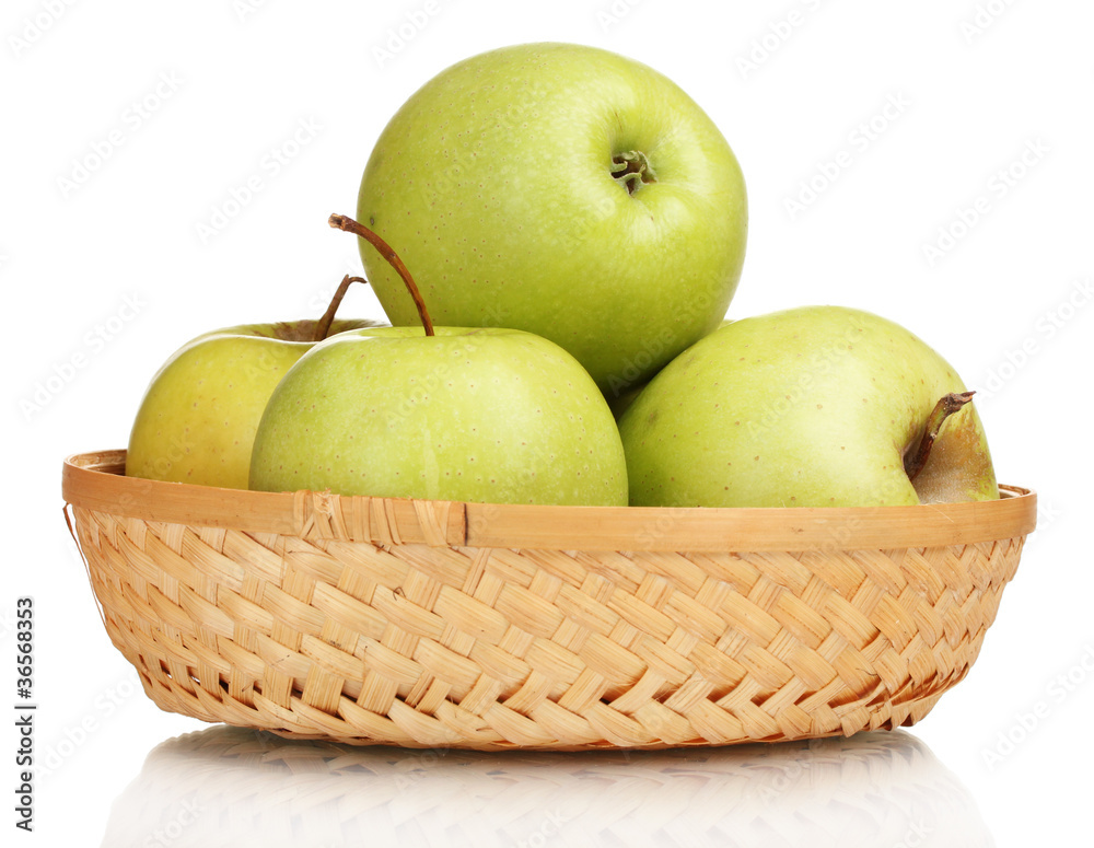 juicy green apples in the basket isolated juicy green apples in the basket isolated