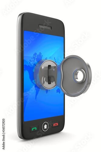 phone with key on white bac...