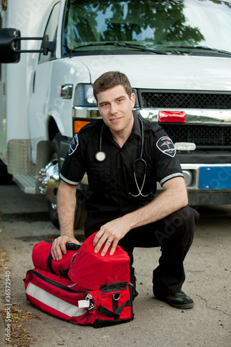 Paramedic with Portable Oxygen Unit