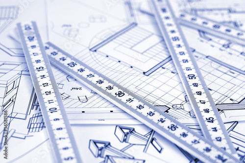 Wallpaper Mural metric folding ruler and architectural drawings of the modern ho Torontodigital.ca