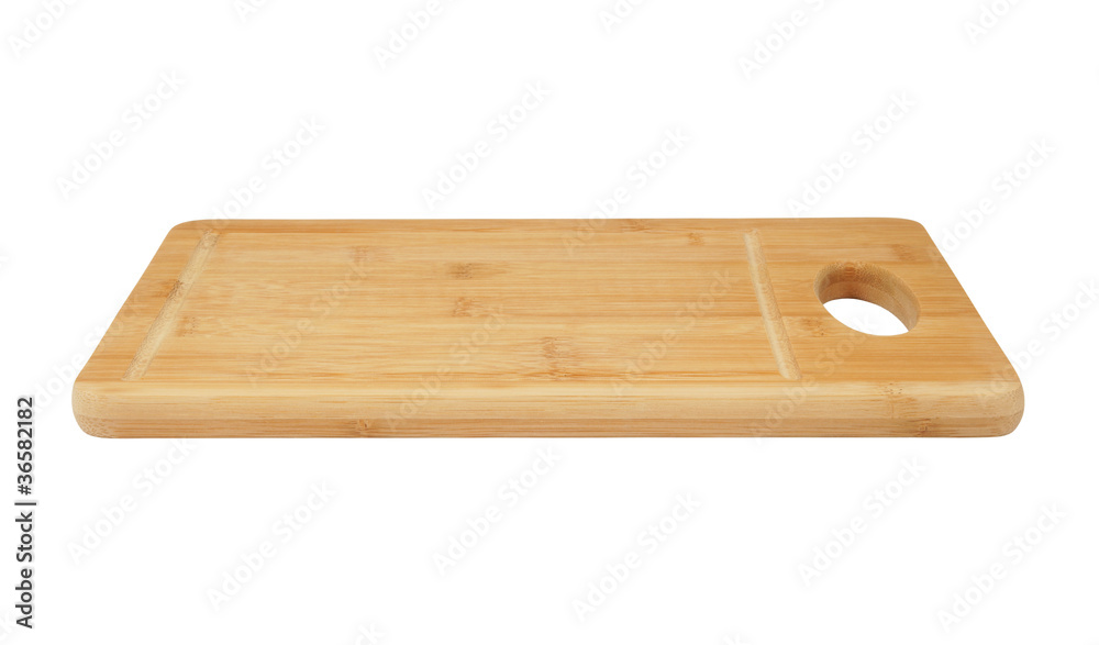 Bamboo chopping board isolated on white
