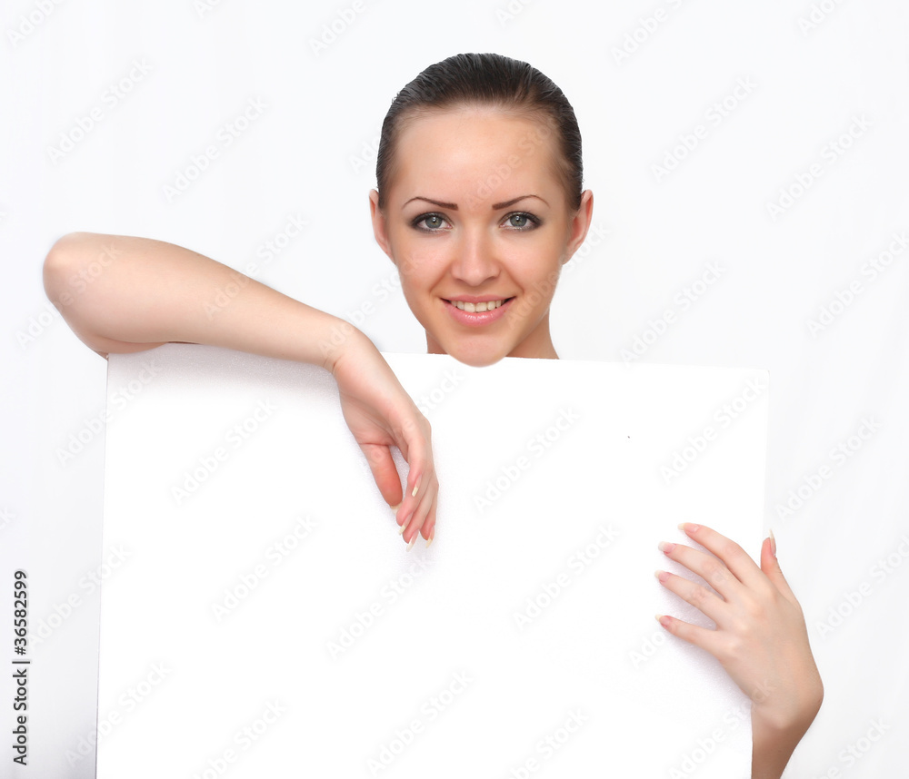 beautiful woman holding a blank paper, billboard beautiful woman holding a blank paper, billboard
