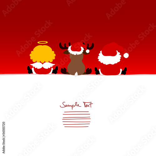 Card Santa, Angel & Reindeer Red