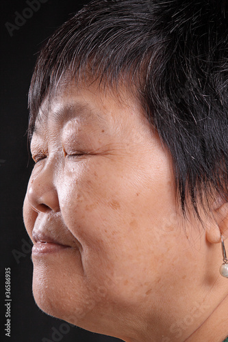 asian woman on black background