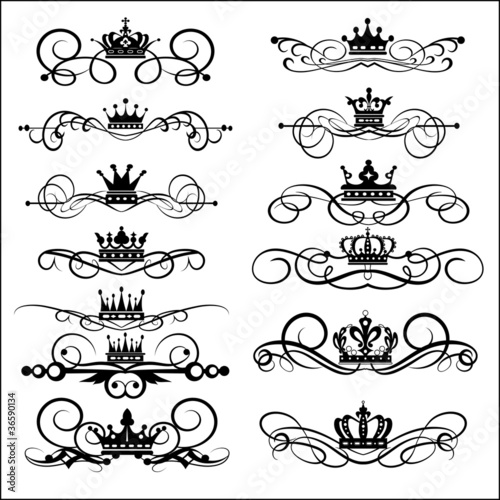 Victorian Scrolls and crown. Decorative elements. Vintage