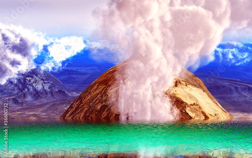 Volcanic eruption on island