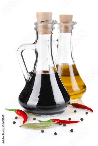 balsamic vinegar and olive oil isolated on white background