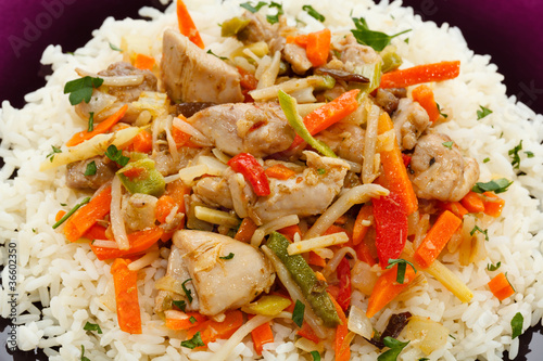 Asian food - chicken with vegetables and rice