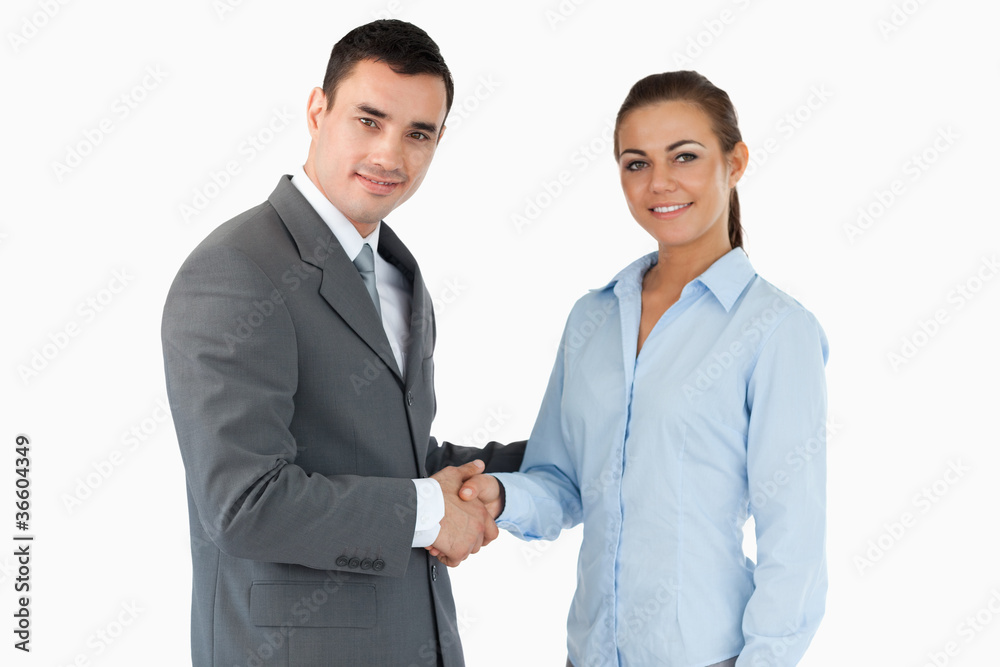 Smiling business partners closing a deal Smiling business partners closing a deal