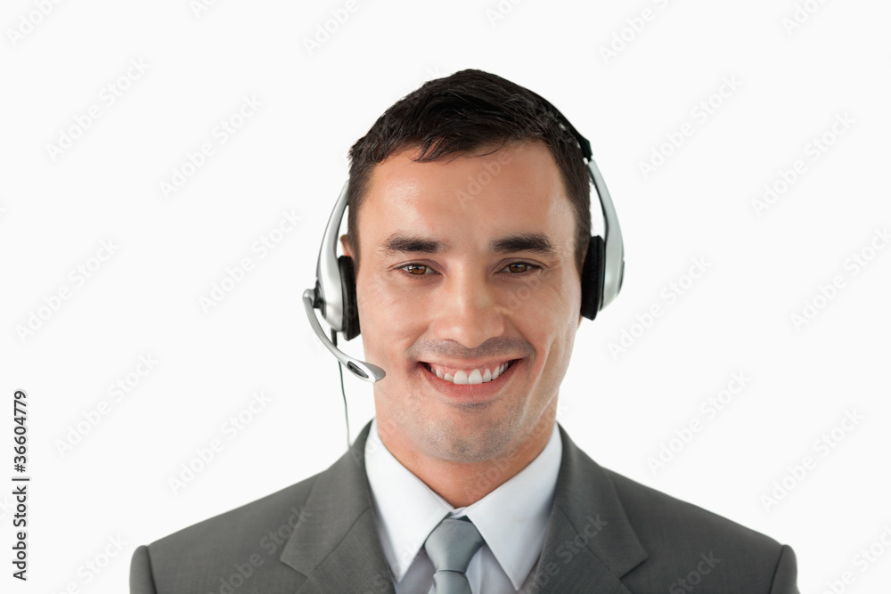 Close up of businessman with headset on Close up of businessman with headset on
