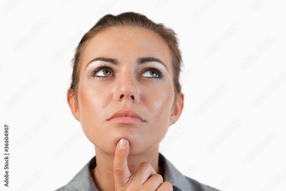 Close up of businesswoman lost in thoughts Close up of businesswoman lost in thoughts