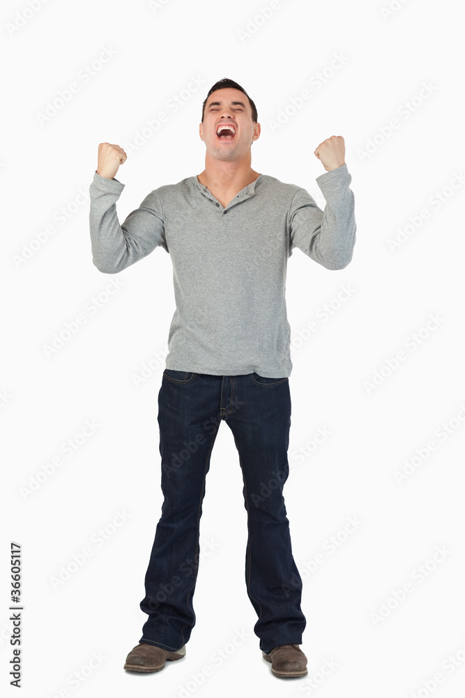 Young male is victorious Young male is victorious