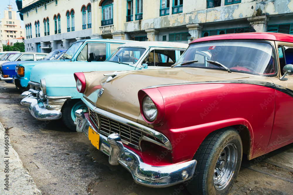 Havana, Cuba. Street scene with old cars.