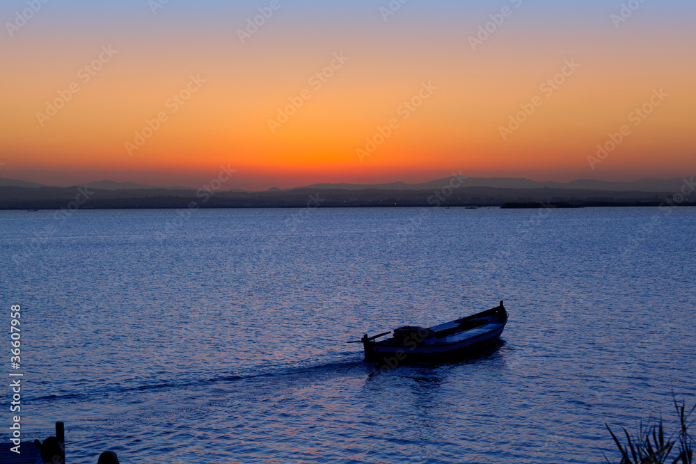 sunset boat in Albufera lake Valencia
