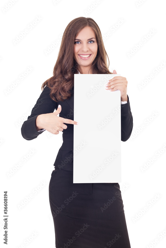 businesswoman on blank banner businesswoman on blank banner