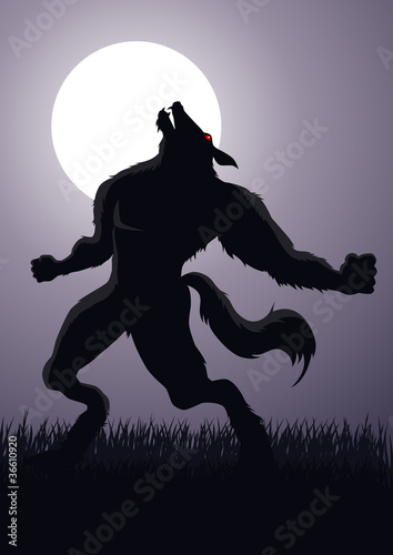 Stock vector of a werewolf at the full moon